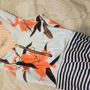 Floral and Striped Dress with Zipper